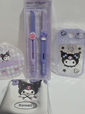 Sanrio Kuromi Bundle 5+ Items Eyebrow Shaper Perfume Puff Mirror